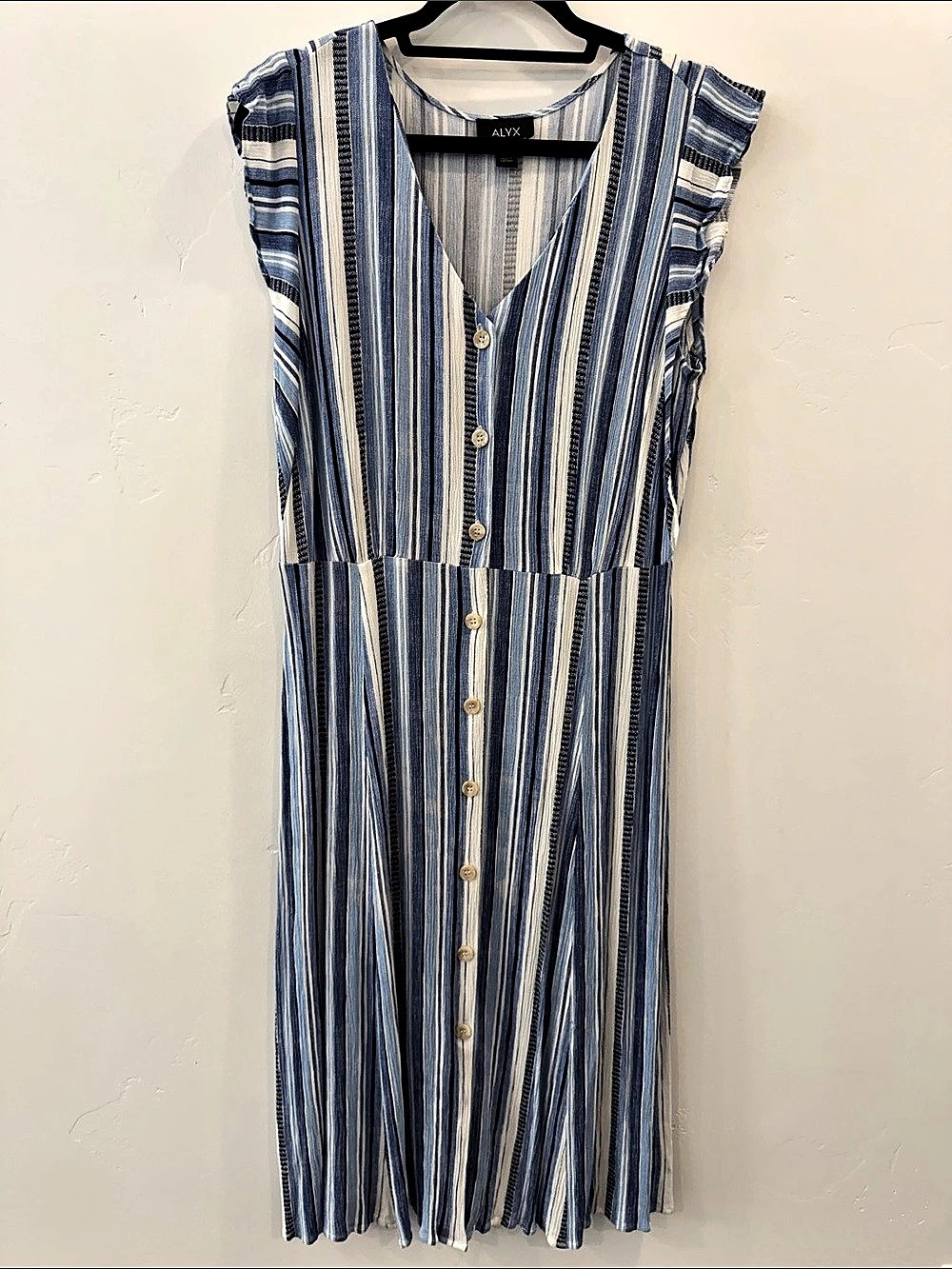 ALYX Striped Rayon Midi Dress in Blue & White Size 14